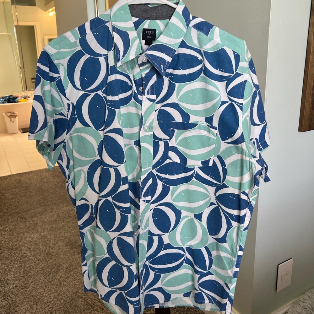 Mens JCrew Beach Ball Print Short Sleeve Button Down Shirt SIZE LARGE